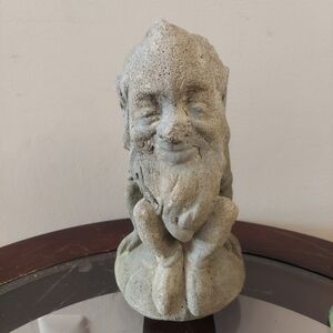 Antique c. 1920 9" Concrete Garden Gnome Statue for Lawn or Backyard Decoration